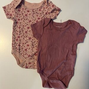 Floral and Solid Pink Baby Onesies